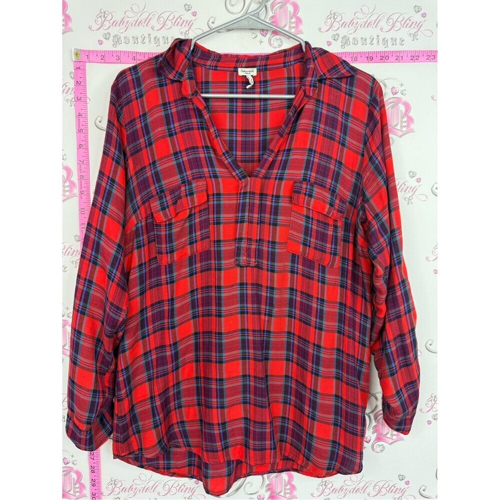 Splendid shirt Red and Navy Plaid Popover Tunic